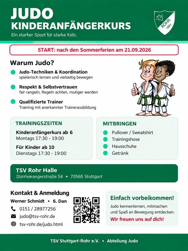 neuer Judo Anfängerkurs ab dem 21.09.2026